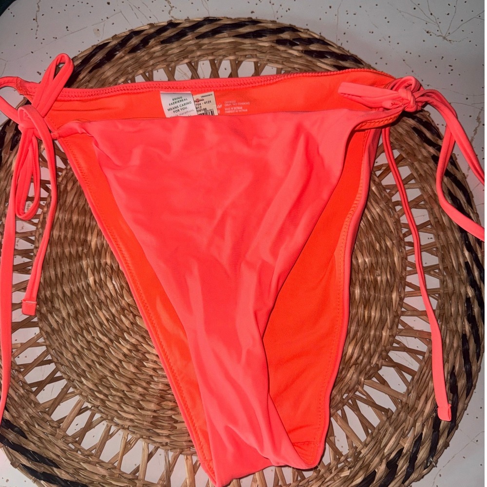 Aerie Real Good Cheekiest Side Tie Bikini Bottom Neon Orange Pink Medium NEW